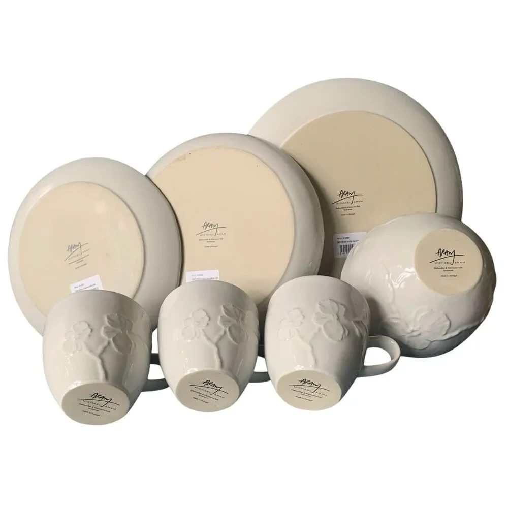 NEW 7 pc Michael Aram White Orchid Stoneware MUGS PLATE BOWL REPLACEMENT SET LOT